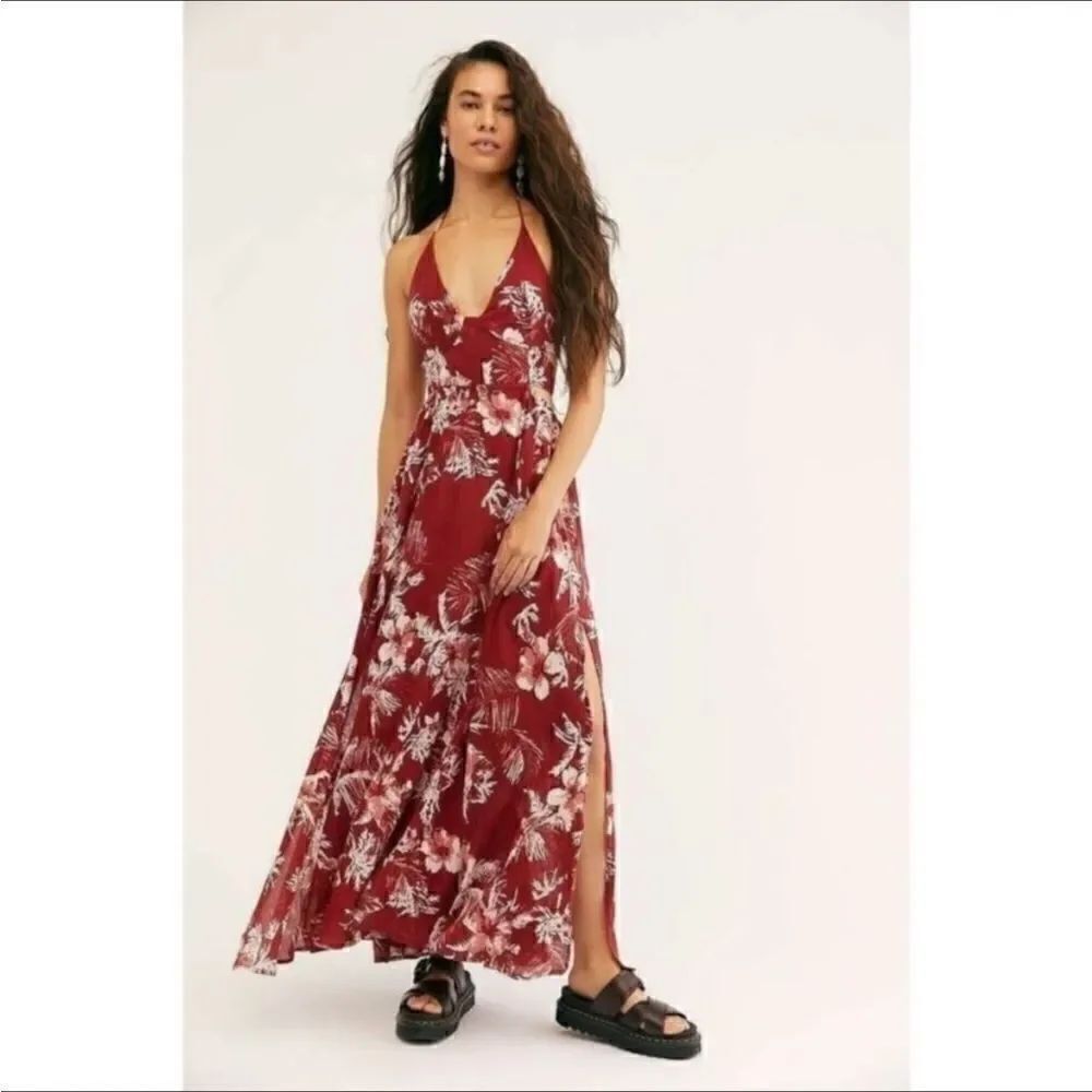 NEW Free People Lille Printed Tie-Back Maxi Dress
